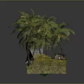 Modern Tropical Miniature Landscape With Palm Trees Thatched Hut And Pool