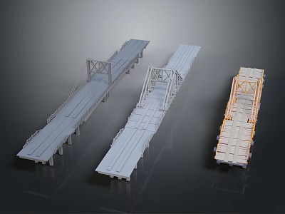 Three Landscape Bridges With Diverse Structural Designs And Metallic Frame Details 3d model