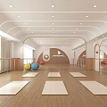 FitnessLab Bright Indoor Yoga Workout Space With Wooden Floor Yoga Mats And Colorful Fitness Balls