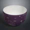 Purple Ceramic Bowl With White Floral And Leaf Carvings On Exterior