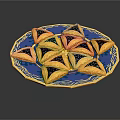 Yellow Triangular Pastries Arranged On Blue Decorative Plate For Snacks