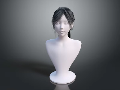 Game Movie Character Mannequin With White Torso Black Short Hair And Gray Background 3d model