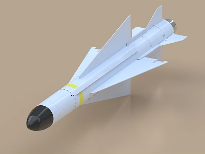 White Missile Model With Black Nose Cone Yellow Band And Fins 3d model