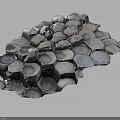Unique Terrain Composed of Hexagonal Gray Blue Stones With Shiny Surface and Stacked Structure