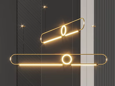 Modern Gold Geometric Pendant Light With Linear And Circular Design On Striped Wall 3d model