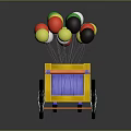 Handcrafted Wooden Cart with Colorful Balloons on Top and Black Spoked Wheels