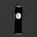 Black Cylindrical Storage Bag With Handle Buckle White Circular Label And Red Logo