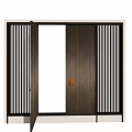 Modern Open Wooden Double Doors With Black Vertical Slats And White Frame