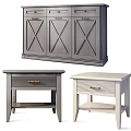 Gray And White Wooden Furniture Collection With X Pattern Cabinet And Drawer Side Tables