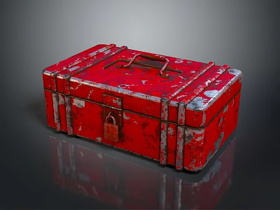 Vintage Red Hardware Toolbox With Worn Metal Straps And Secure Lock 3d model