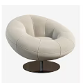 Modern Single Sofa Beige And Brown Round Design With Swivel Base And Stitched Leather
