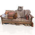 Single Sofa Covered With Blanket Suitcase Books And Shoes On And Around