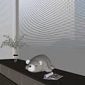 Modern Window Area With Venetian Blinds Bench Plush Bear Book And Vase Plants