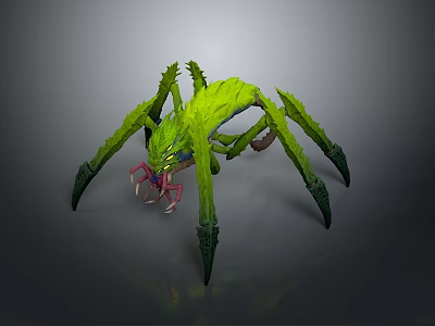 Detailed Green Spider 3D Rendered Model Featuring Sharp Legs And Spiky Body Texture 3d model