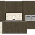 Dark Kitchen Cabinets With Light Countertop And Sink In Modern Interior 3d model