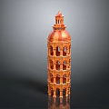Brown Wooden Leaning Tower Model With Multiple Levels And Arched Windows 3d model