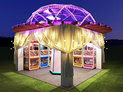 Other Public Restroom With Purple Dome Lighting White Curtains On Green Grass At Night 3d model