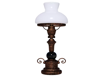 Vintage Style Table Lamp Featuring White Lampshade Brown Base And Curved Decorative Elements 3d model