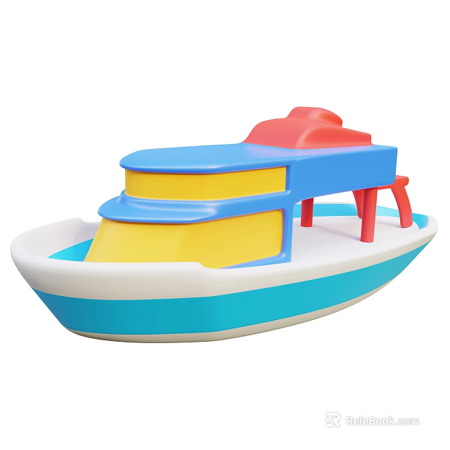 Colorful Plastic Toy Boat For Kids With Blue Yellow Red And White Design For Children 3d model 