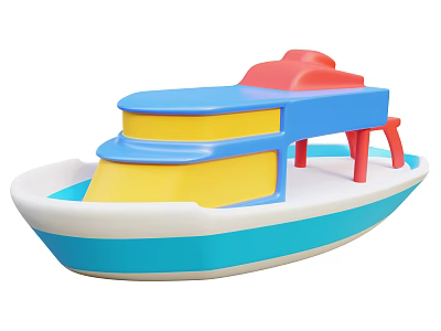 Colorful Plastic Toy Boat For Kids With Blue Yellow Red And White Design For Children 3d model