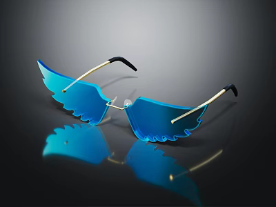 Fashionable Blue Wing Shaped Sunglasses With Unique Design And Reflective Lenses 3d model