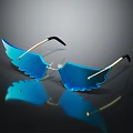 Fashionable Blue Wing Shaped Sunglasses With Unique Design And Reflective Lenses