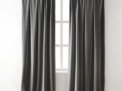 Gray Fabric Curtains Hanging Elegantly By White Window With Soft Drapes 3d model