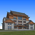 Ancient Architecture Featuring Traditional Roof Design Stone Walls And Decorative Eaves With Green Lawn