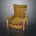 Vintage Yellow Sofa Stool With Crocodile Texture And Carved Wooden Legs