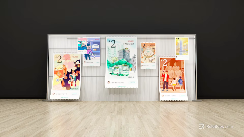 Commercial Calendar Display Equipment With Multiple Styled Illustration Posters On Wall 3d model 