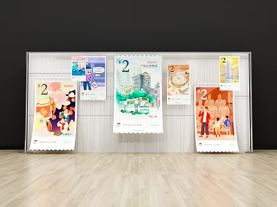 Commercial Calendar Display Equipment With Multiple Styled Illustration Posters On Wall 3d model