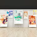 Commercial Calendar Display Equipment With Multiple Styled Illustration Posters On Wall 3d model