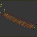 Wooden Plank Bridge Structure With Metal Railings And Support Posts 3d model