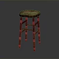 Single Dark Brown Wooden Stool With Natural Wood Texture And Classic Design