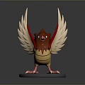 Detailed 3D Flying Creature with Red Beige Feathers Outstretched Wings on Black Base