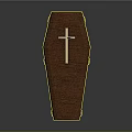 Brown Wooden Coffin Design With Gold Cross And Metal Clasps