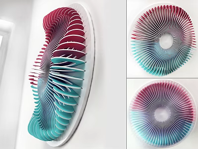 3D Window Display Decoration With Folded Paper Strips And Red Blue Gradient Colors 3d model