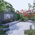 Japanese Garden Landscape With Traditional Pavilion Stone Arrangement Water Pond And Surrounding Green Plants