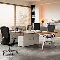 Modern Office Interior With Wooden Desk Computer Chairs Bookshelf Lighting And Green Plant