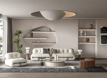 Quiet Living Room Sofa Tea Table Combination Sculpture Ornaments Green Plant Potted Sofa Stool 3d model