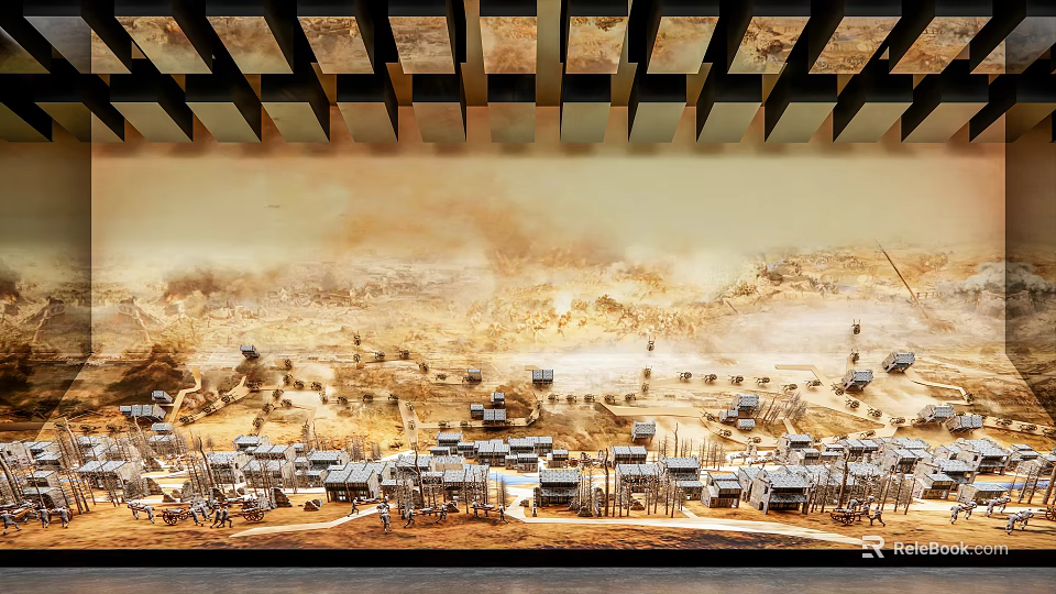 Exhibition Hall Showcasing Ancient Village Model With Detailed Architecture Layout 3d model 