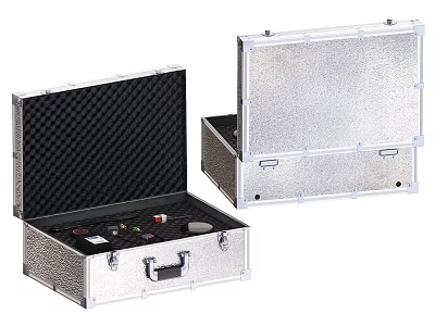 Silver Aluminum Storage Cases With Open Closed Design And Foam Interior For Small Items 3d model