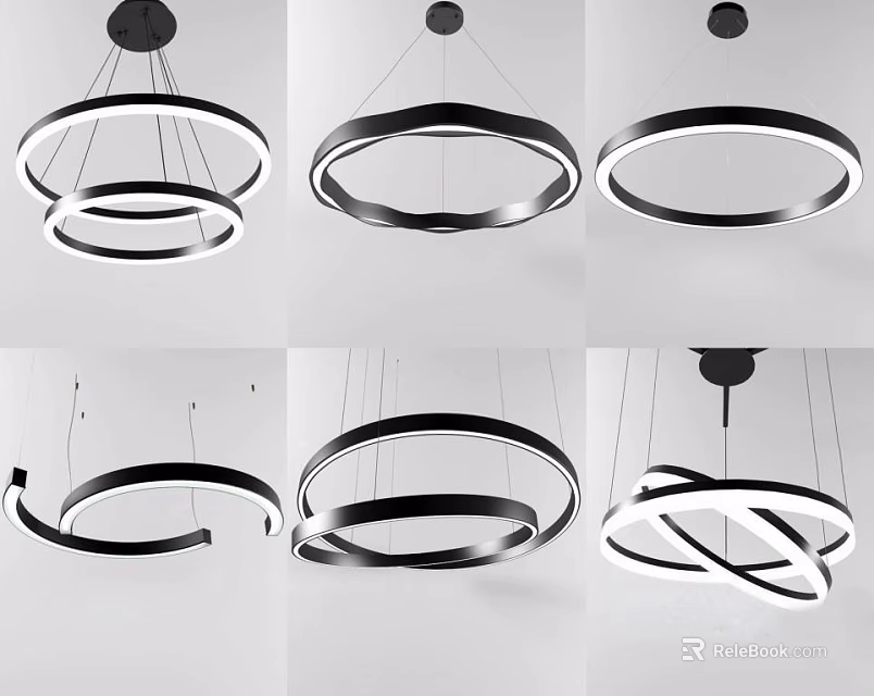 Various Modern Circular Chandeliers With Multi Ring Sleek Lines And Hanging Design 3d model 