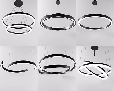 Various Modern Circular Chandeliers With Multi Ring Sleek Lines And Hanging Design 3d model