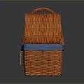 Orange Wicker Storage Basket with Open Lid Blue Lining and Handle 3d model