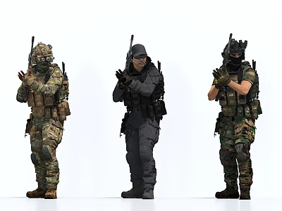 Tactical Game And Movie Characters With Camouflage Uniforms Helmets And Vests Ready For Action 3d model