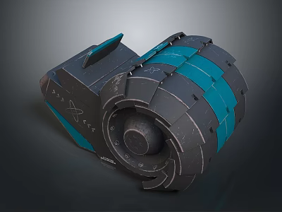 Mechanical Component 3D Model With Gray Teal Cylindrical Structure And Geared Design 3d model