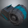Mechanical Component 3D Model With Gray Teal Cylindrical Structure And Geared Design