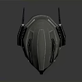 Futuristic Weapon Helmet With Metallic Shell Blue Glowing Eyes And Tactical Design
