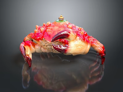 Vibrant Spiky Crab With Red And Yellow Shell And Small Green Object On Top 3d model